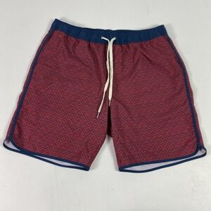 Fair Harbor Lined Shorts Mens XL Red Nautical Wavy Geo Trunks Lined Drawstring